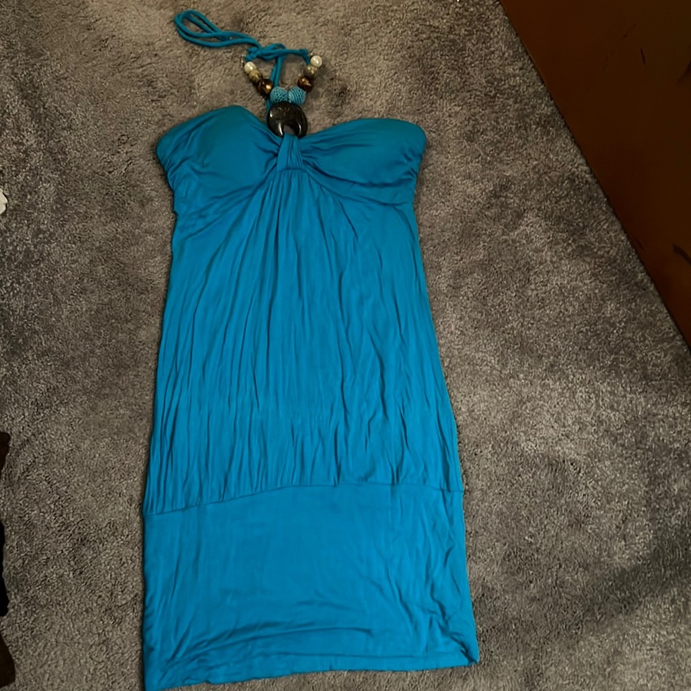 Blue beaded neck dress
